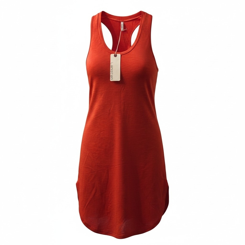 Sleeveless Racerback Tank Dress in Rust Orange
